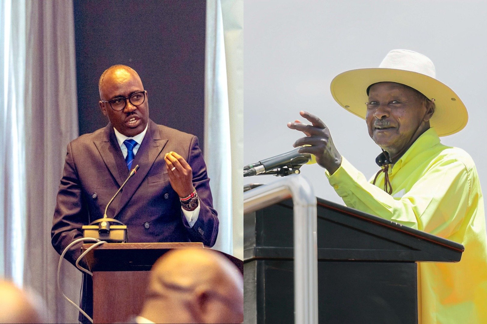 Collage photo of PS Korir Sing'Oei and President Yoweri Museveni.